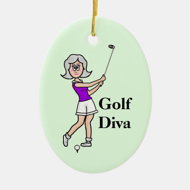 Grey Hair Woman Golfer Ornament (Front)