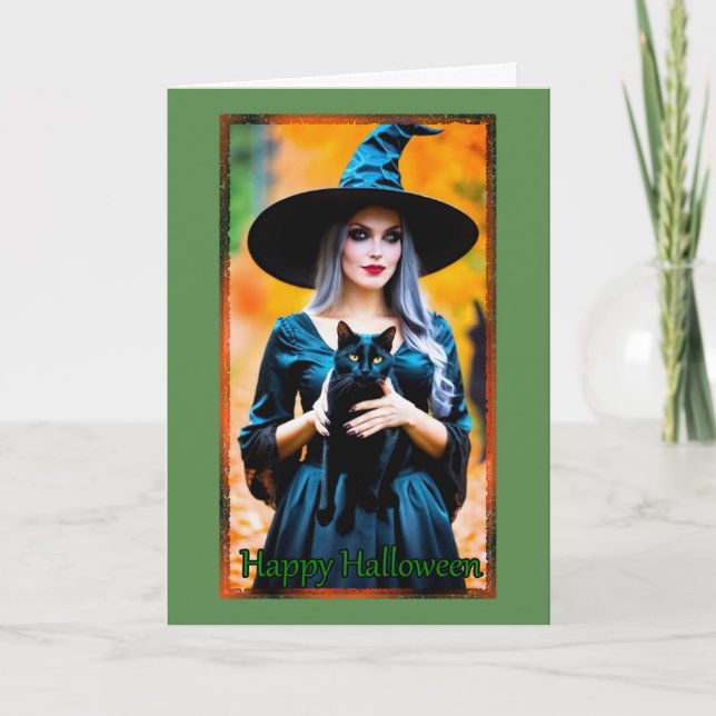Grey Haired Witch Halloween Card (Front)