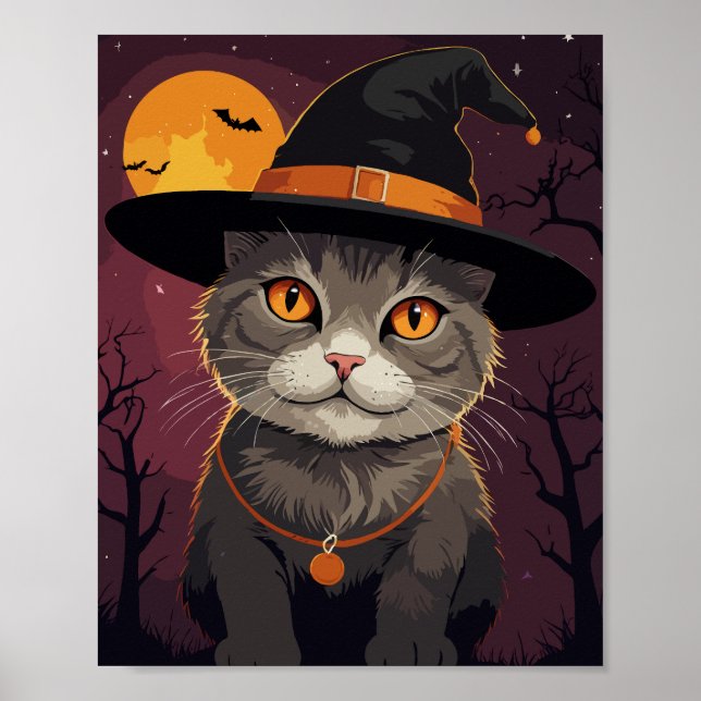 Grey hallowen cat poster (Front)