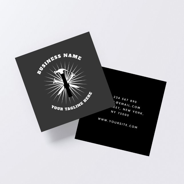 Grey Hammer & Nails Construction Tools Handyman Square Business Card (Creator Uploaded)