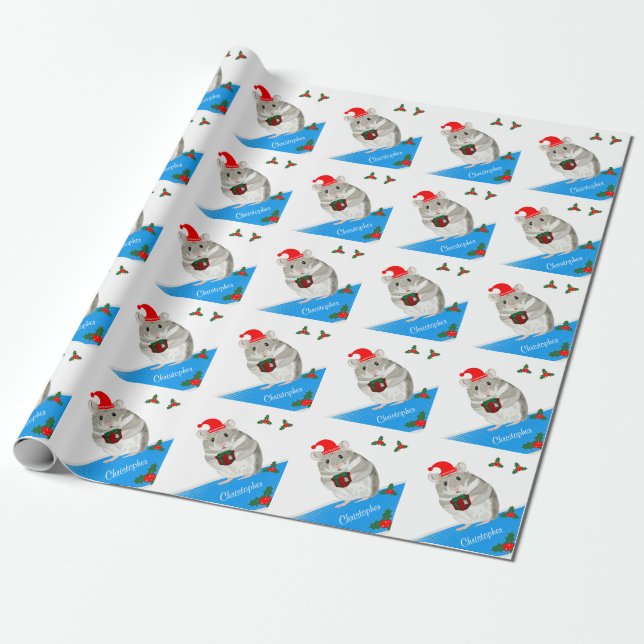  Grey Hamster boys personalised Christmas Wrapping Paper (Unrolled)