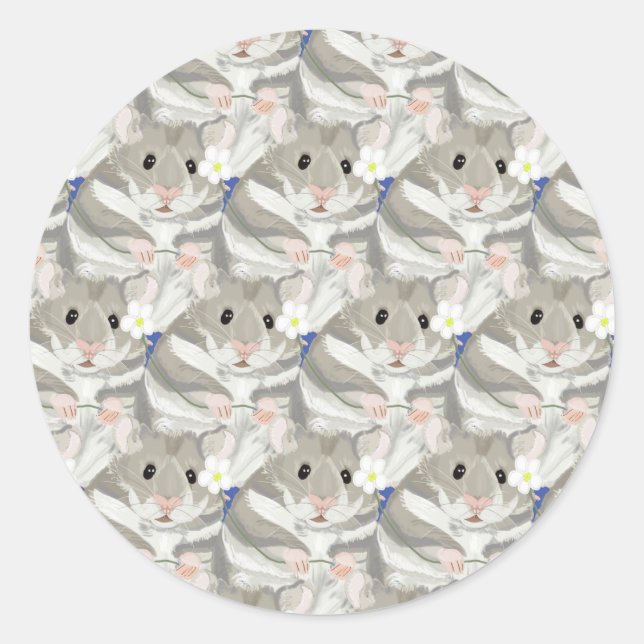 Grey Hamster Pattern Classic Round Sticker (Front)
