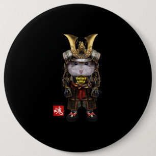 Grey Hamster With Japanese Samurai 6 Cm Round Badge