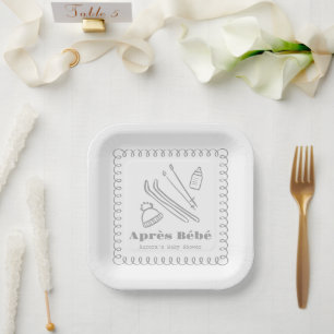 Grey Hand-Drawn Après Bébé Baby Shower Paper Plate
