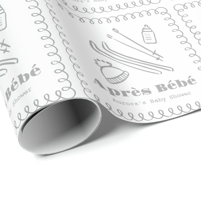Grey Hand-Drawn Après Bébé Boy Baby Shower Wrapping Paper (Roll Corner)