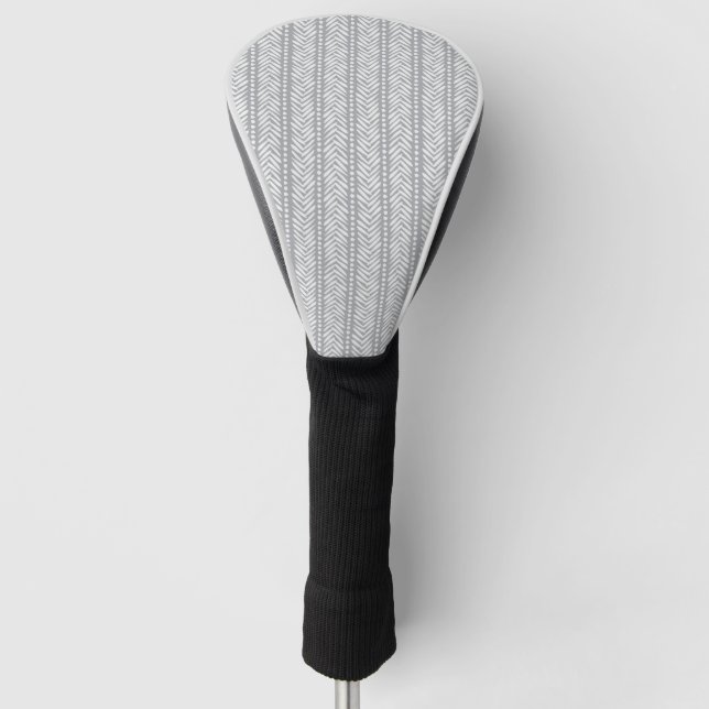 Grey Hand Drawn Chevron Pattern Golf Head Cover (Front)