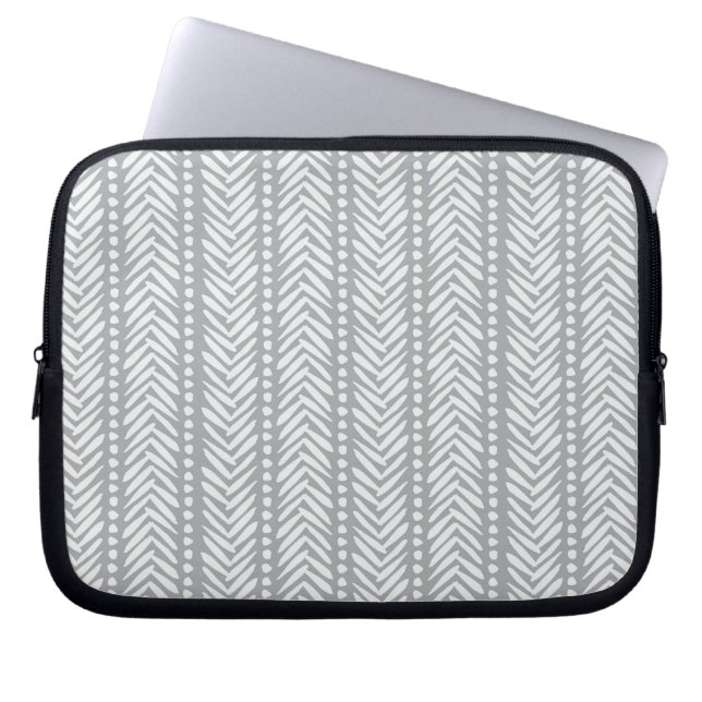 Grey Hand Drawn Chevron Pattern Laptop Sleeve (Front)