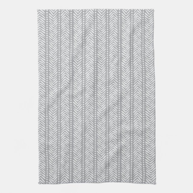 Grey Hand Drawn Chevron Pattern Tea Towel (Vertical)