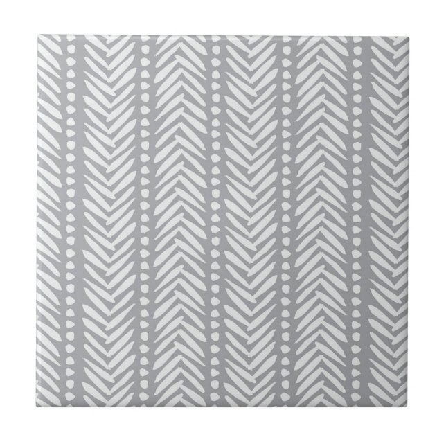 Grey Hand Drawn Chevron Pattern Tile (Front)