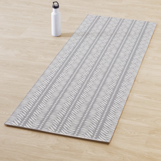 Grey Hand Drawn Chevron Pattern Yoga Mat (In Situ)