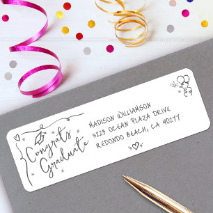 Grey Hand Drawn Doodle Graduation White Address