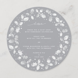Grey Hand Printed Holly Wreath Christmas Menu