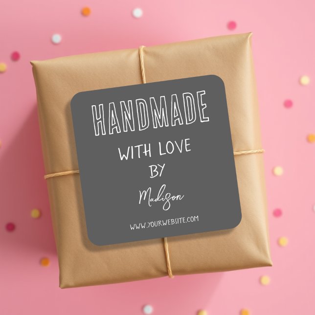 Grey | Handmade With Love Square Sticker (Creator Uploaded)