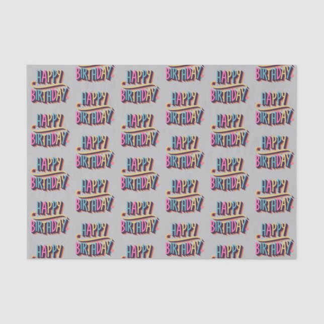 grey happy birthday rainbow kids colour tissue paper (Front)