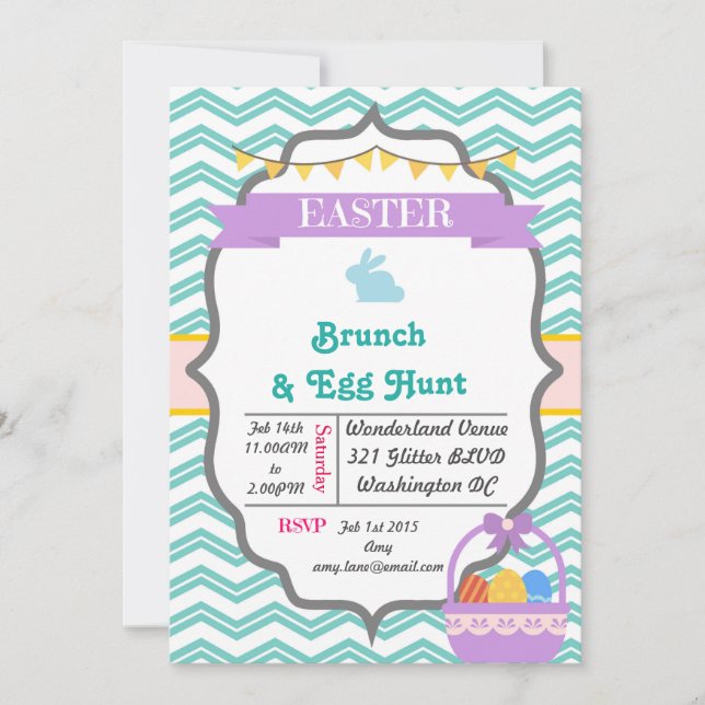 Grey Happy Easter & Egg Hunt Party Invitations (Front)