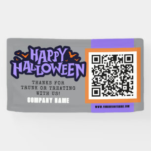 Grey Happy Halloween QR Business Banner