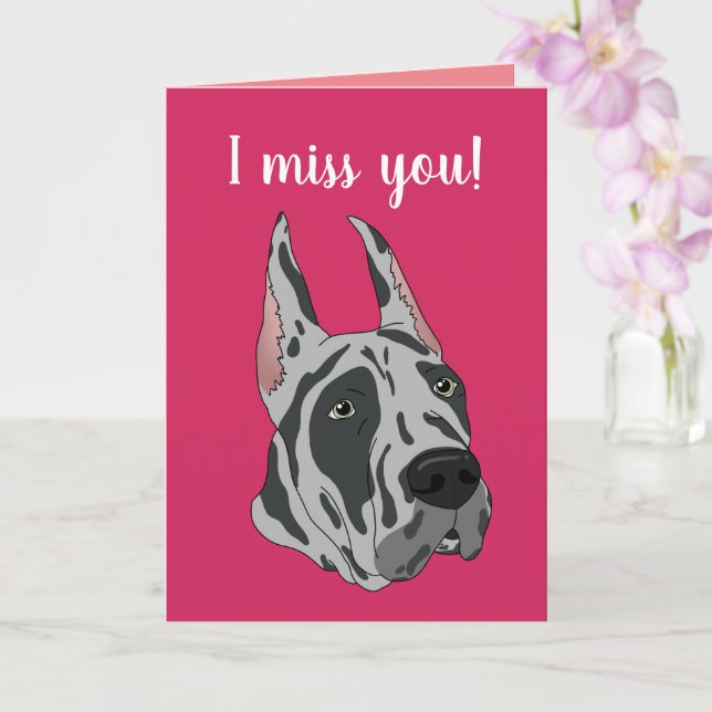 Grey Harlequin Great Dane Missing You Card (Orchid)