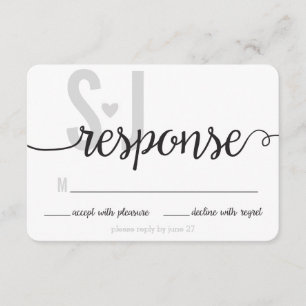 Grey Heart and Chevron Big Letters RSVP Card