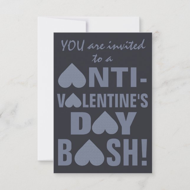 Grey Heart Anti-Valentine custom party invitations (Front)