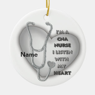 Grey Heart CNA Nurse Ceramic Tree Decoration