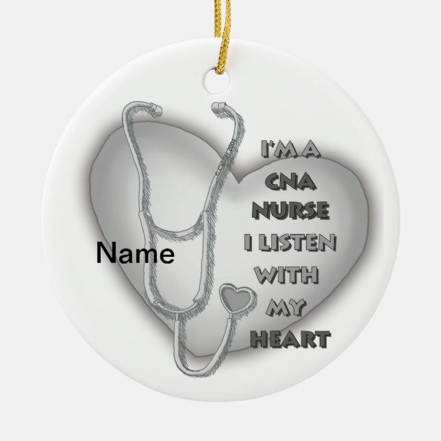 Grey Heart CNA Nurse Ceramic Tree Decoration (Front)