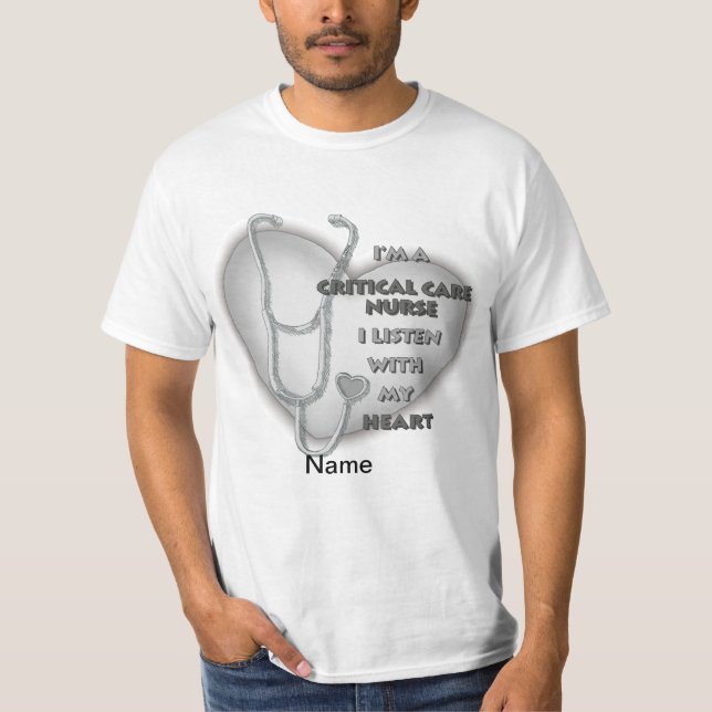 Grey Heart Critical Care Nurse T-Shirt (Front)