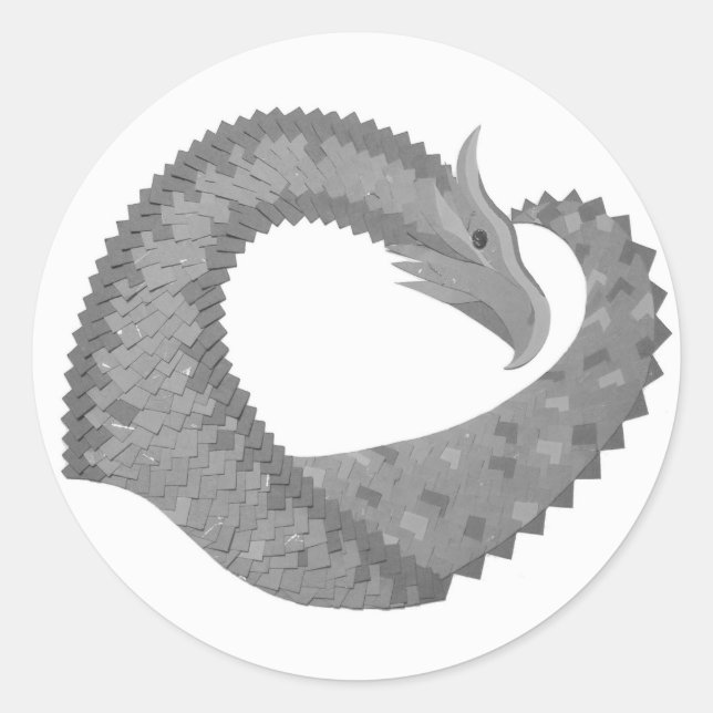 Grey heart dragon on white classic round sticker (Front)
