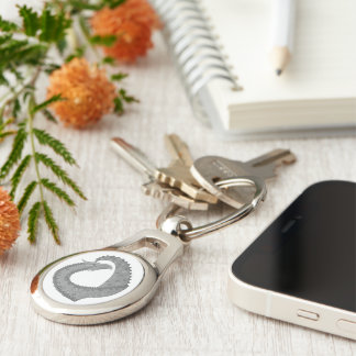 Grey heart dragon on white key ring