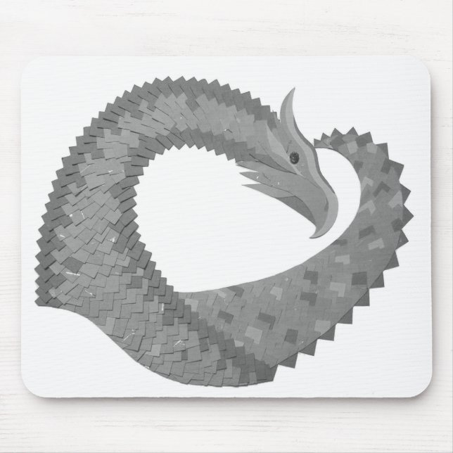 Grey heart dragon on white mouse pad (Front)