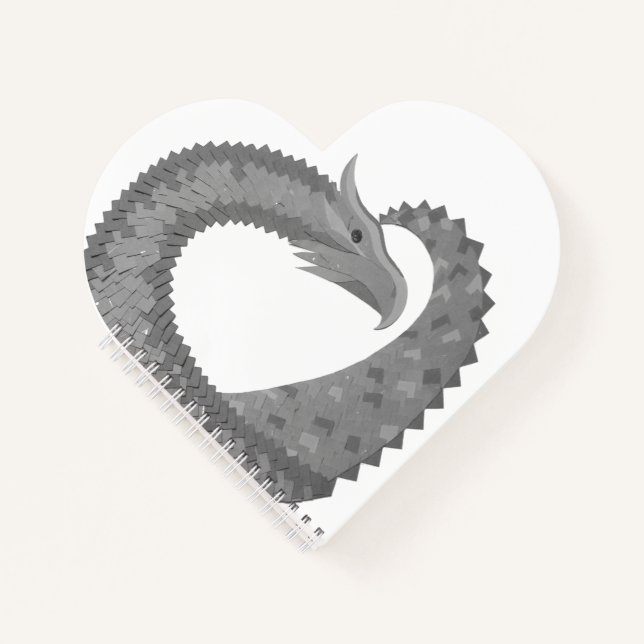 Grey heart dragon on white notebook (Front)