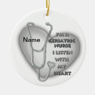 Grey heart Geriatric Nurse Ceramic Tree Decoration