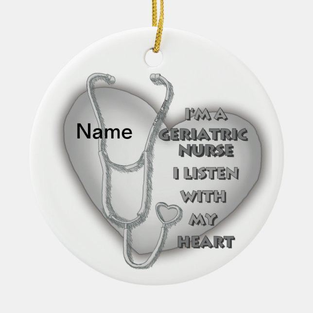 Grey heart Geriatric Nurse Ceramic Tree Decoration (Front)