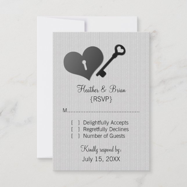 Grey Heart Lock and Key Response Card (Front)