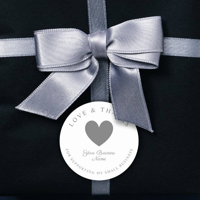 Grey Heart Love & Thanks Supporting Small Business Classic Round Sticker (Grey Heart Love & Thanks Supporting Small Business Classic Round Sticker.)