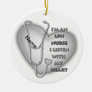 Grey Heart LPN Nurse Ceramic Tree Decoration