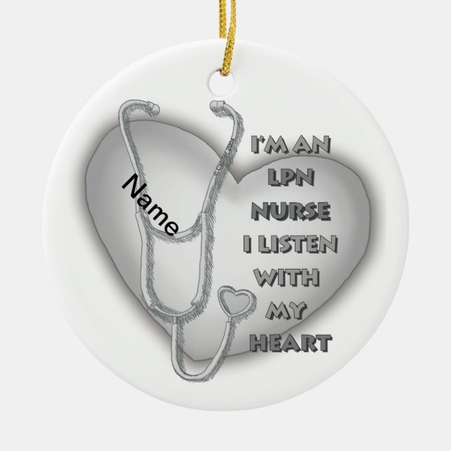 Grey Heart LPN Nurse Ceramic Tree Decoration (Front)