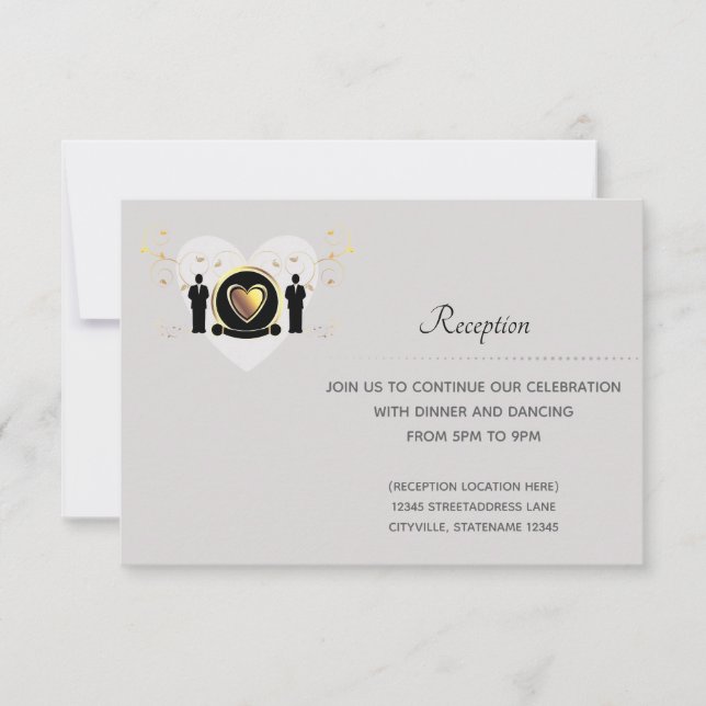 Grey Heart Male Wedding | Reception Card (Front)