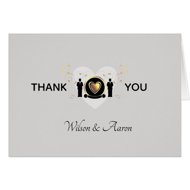 Grey Heart Male Wedding | Thank You Card (Front Horizontal)