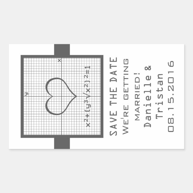 Grey Heart Math Graph Save the Date Stickers (Front)