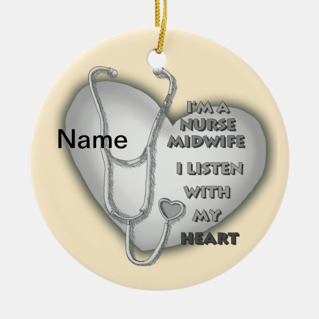 Grey Heart Midwife Nurse Ceramic Tree Decoration (Front)