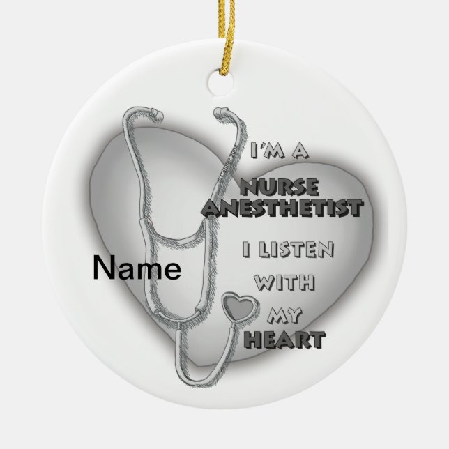 Grey Heart Nurse Anaesthetist Ceramic Tree Decoration (Front)