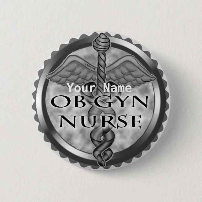 Grey heart ObGyn Nurse 6 Cm Round Badge (Front)