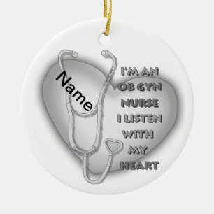 Grey Heart ObGyn Nurse Ceramic Tree Decoration