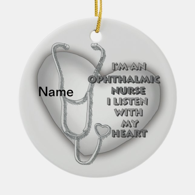 Grey Heart Ophthalmic Nurse Ceramic Tree Decoration (Front)