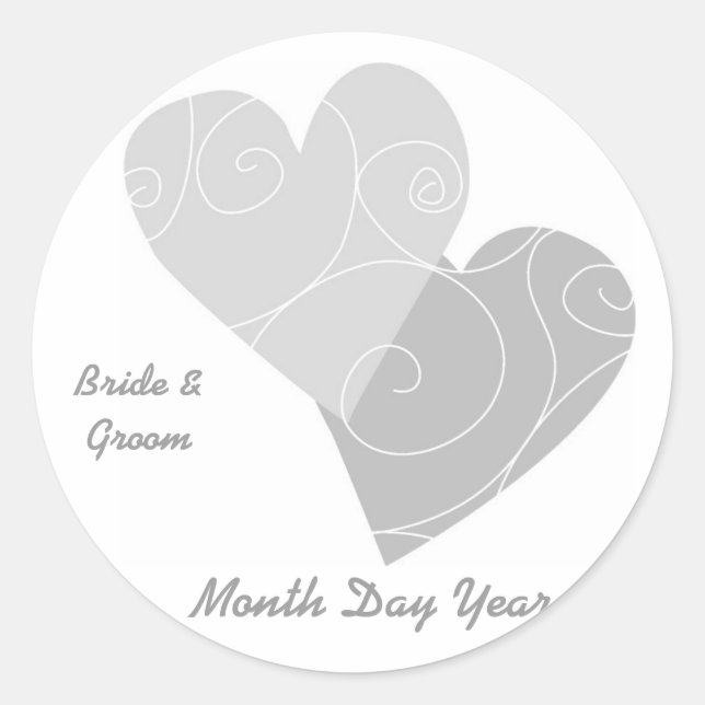 Grey Heart Personalised Wedding Stickers (Front)