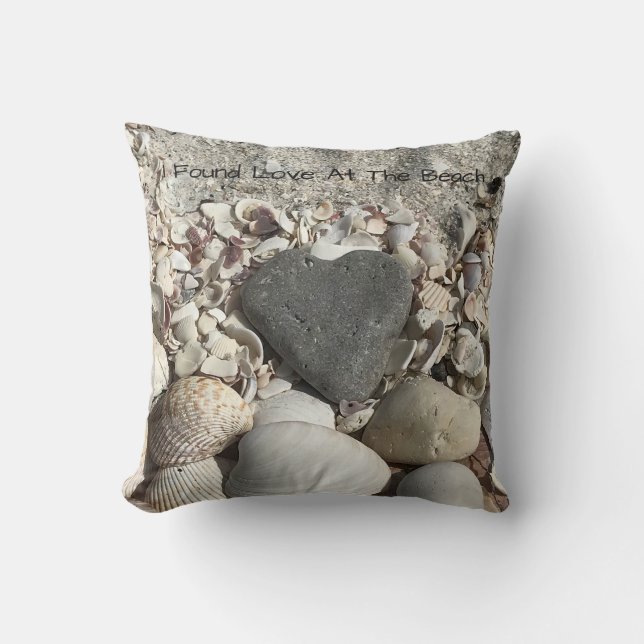 Grey heart stone on beach pillow personalised (Front)