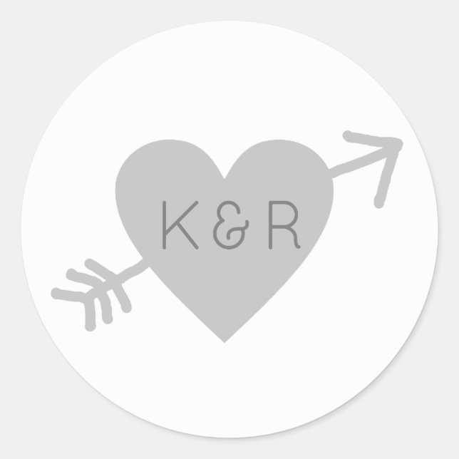 grey heart with arrow, love  classic round sticker (Front)