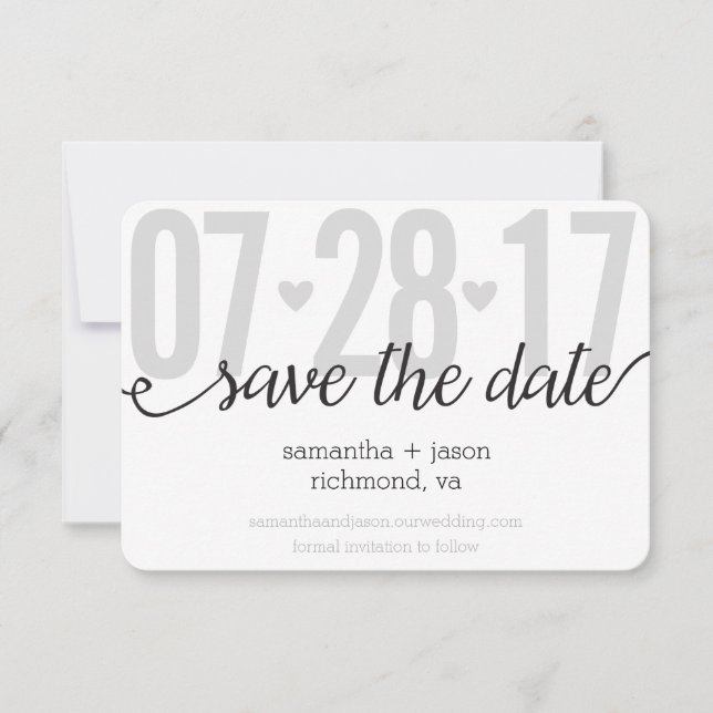 Grey Hearts and Chevron Big Numbers Save the Date (Front)