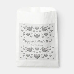 Grey Hearts Happy Valentine's Day & Custom Text Favour Bags