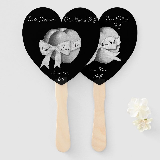 grey hearts on black background for weddings hand fan (Front and Back)